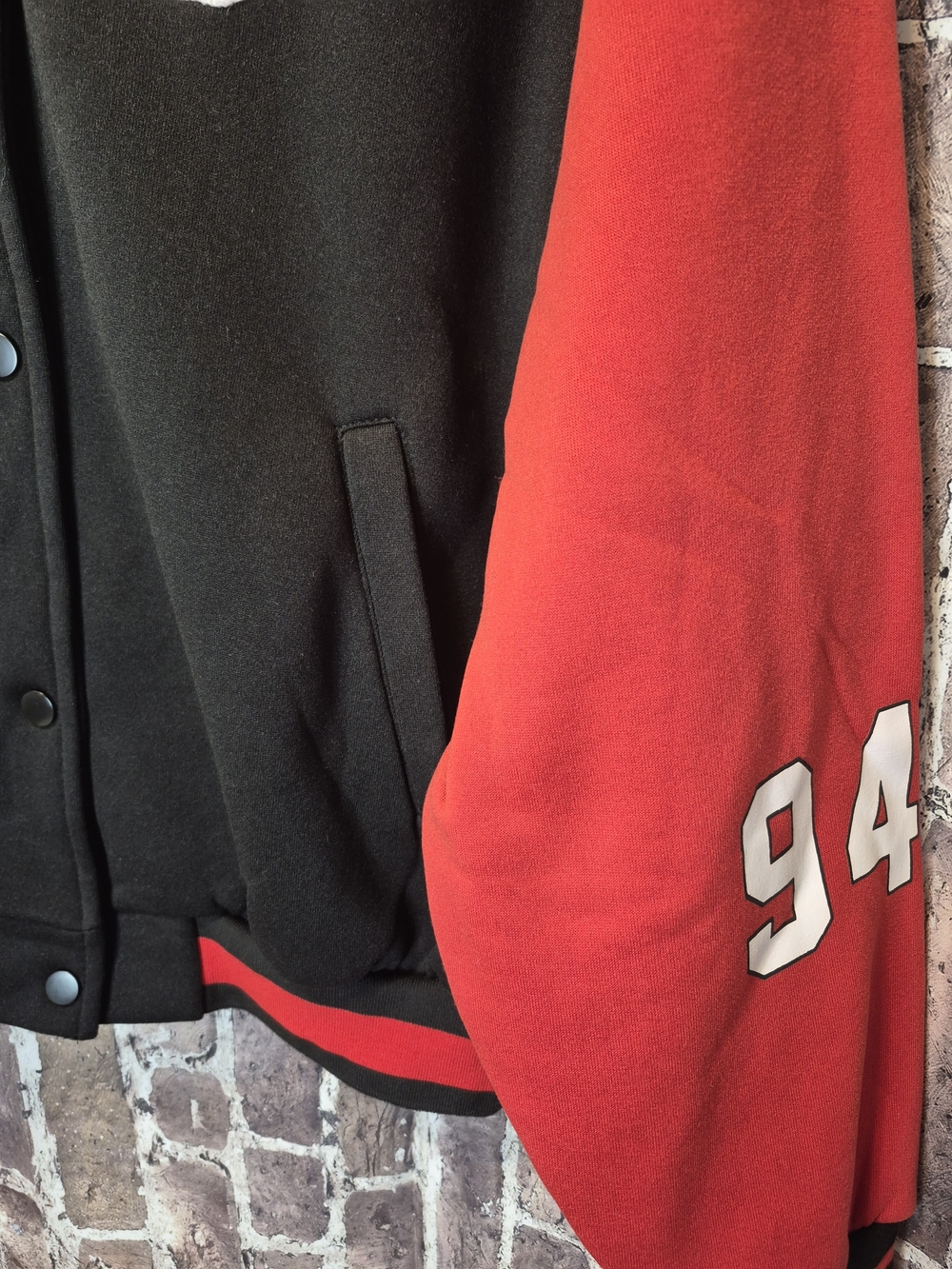 NWT Orange Kiss Chicago 1994 Varsity Bomber Jacket Black Red L - Picture 6 of 16